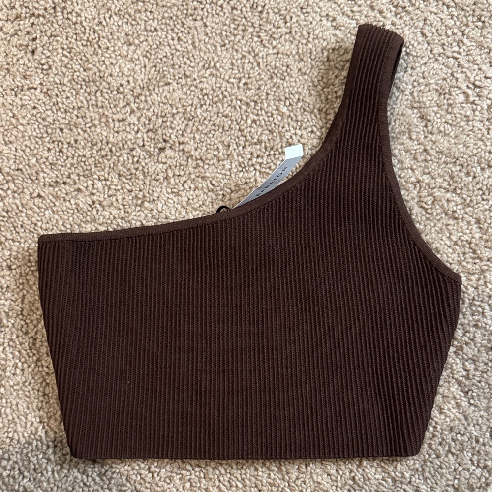 Babaton Chocolate One-Shoulder Crop Top